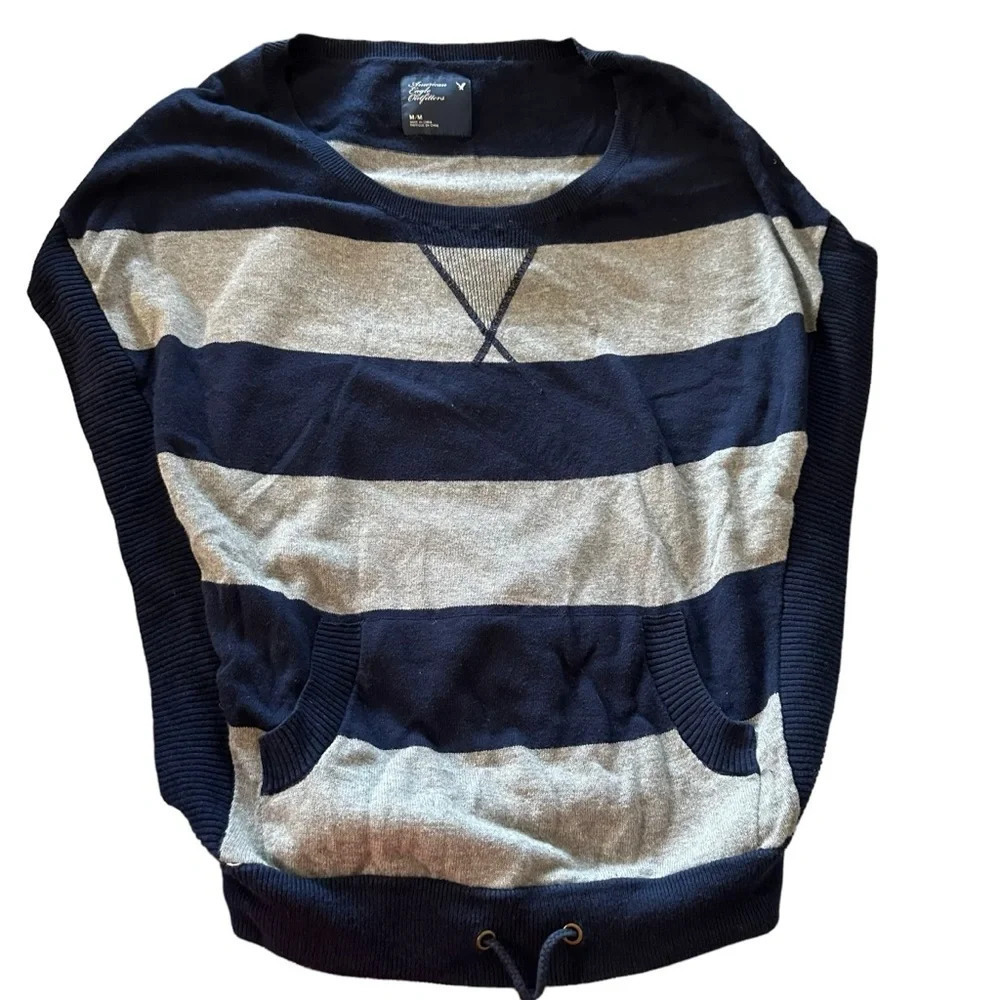 American Eagle women's size medium oversized sweater vest blue and grey …